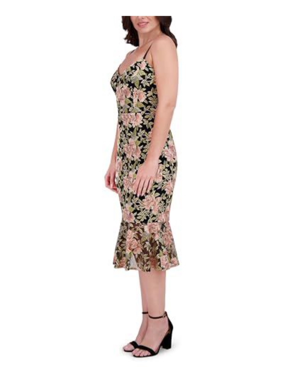 Siena Embroidered Lace Floral Midi Dress Flounce Hem size 8-NWT